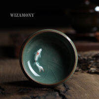 Wizaamony จีน Longquan Celadon เซรามิค teaware Porcelain ถ้วยชากาน้ำชาชาม Golden Fish 60ml จีนชุดกาน้ำชาหม้อ crackle ชุด