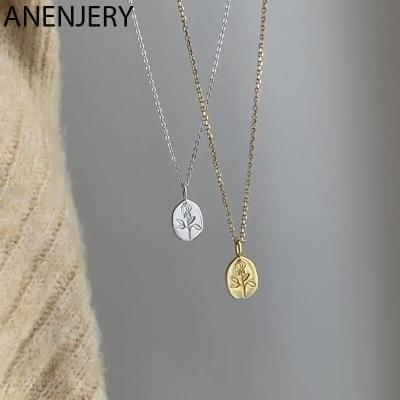 ANENJERY Silver Color Rose Flower Oval Brand Necklace For Women Exquisite Sweater Chain French Accessories Headbands