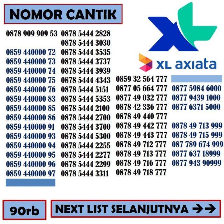 Nomor Cantik Kartu Perdana XL Axiata Nomer Ujung Triple 4G Ready 90 ...