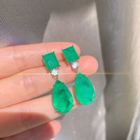 2022 Luxurious 925 Sterling Silver Paraiba Tourmaline Emerald Gemstone Big Drop Earrings Women tail Party Fine Jewelry Gift