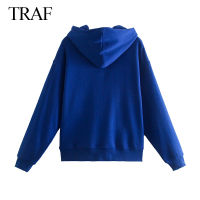 TRAF ZA 2021 Womens Sweatshirt Oversized Sweatshirt Hooded Drawstring Tops Long Sleeve Casual Hoodie Chic Pullover Streetwear