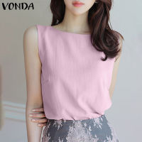 VONDA เสื้อกล้ามคอกลมแขนกุดสีทึบสำหรับผู้หญิงฤดูร้อน (สาเหตุเกาหลี)