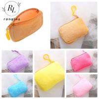 สีทึบกระเป๋าเงินกำมะหยี่ใส่เหรียญมีซิป RONGLA พร้อมพวงกุญแจน่ารักเครื่องประดับสไตล์เกาหลี