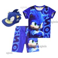 COD DSGRGTRDRT Cartoon Sonic The Hedgehog Costume for Kids Sonic T Shirt Shorts Suit Terno Boy Cap Hedgehog Birthday Halloween Party Cosplay