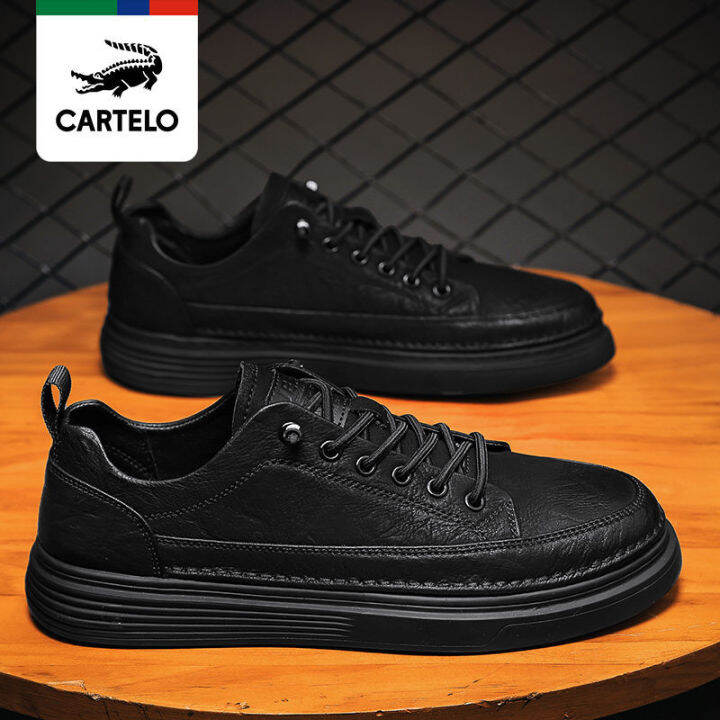 top-dsj093-cartelo-mens-shoes-mens-pure-black-chef-work-waterproof-anti-slip-oil-casual-leather-shoes-breathable-board-shoes