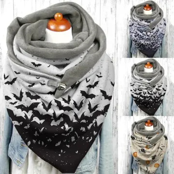 Womens Halloween Scarf Winter Print Button Soft Wrap Casual Warm