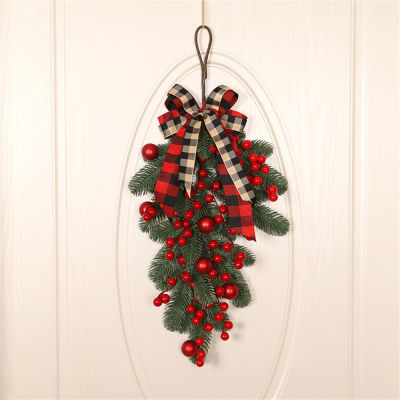 Wall Garland Christmas Hanging Ornament Artificial Christmas Wreath Red Berries Wreath Pine Branch Wreath