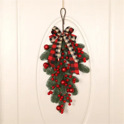Wall Garland New Year Decoration Red Berries Wreath Artificial Christmas Wreath Snowy Pine Wreath