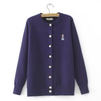 【มีไซส์ใหญ่】Plus Size XL-4XL Womens Knitted Blue Beige Cardigans Long Sleeved Button Up Vintage Embroidery Female Outerwear