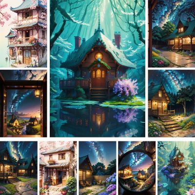 Dreamly House Landscape Pre-Printed Cross Stitch DIY Embroidery Set Handiwork Handmade Handicraft Needlework Floss Needle Sales Needlework