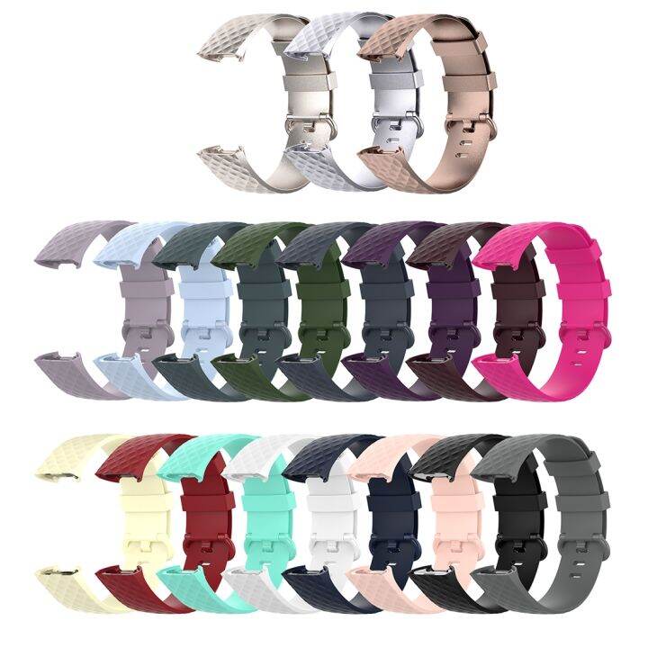 หัวเข็มขัดมีสีสันสายนาฬิกาข้อมือสายรัดข้อมือ-tpu-สำหรับ-fitbit-charge-4-ชาร์จ3-ชาร์จ3-se-ขนาด-l-สีกรมท่า