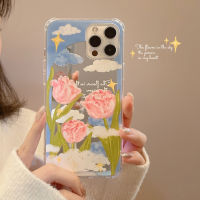 (พร้อมส่ง) รหัส C119 เคสไอโฟน เคสใส แบบนิ่ม ลายดอกทิวลิปสีขมพู สไตล์มินิมอล