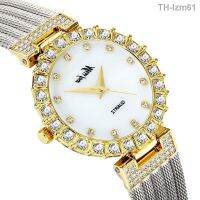 ⌚ นาฬิกา MISS FOX นาฬิกาข้อมือผู้หญิง Round Alloy European Classic Fashion Quartz Diamond Womens Trend Watch 2102