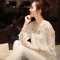 COD DSFERTRETRE Women Chiffon Lace Flower Loose Sweet Casual Lace Tops