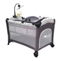 Baby bed เตียงเปลเด็ก playpen รุ่น970 เป็นเตียงและเปลโยกได้ในตัวเดียว สำหรับเด็ก 0-3 ปี ขนาด74 x 120 x 76 cm.  (สีเทาเข้ม)