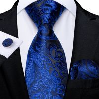 Royal Blue Paisley Men 39;s Silk Tie Set Wedding Accessories Handkerchief Cufflinks Gifts For Men Dropshipping Cravate Wholesale