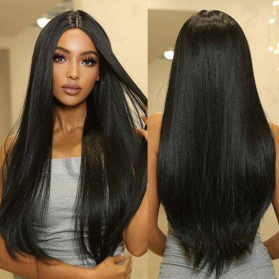 【LZ】☢℗☬  Long Dark Straight Synthetic Wigs Natural Black Fake Hair Wig Middle Part for Women Afro Daily Party Cosplay Heat Resistant Use