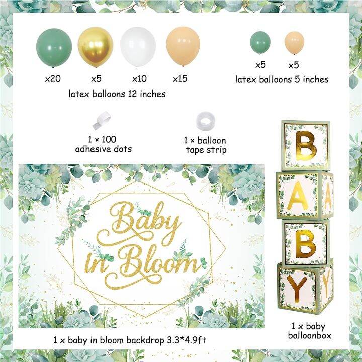 jollyboom-เบบี้บาน-dekorasi-baby-shower-เด็กผู้ชายช่อดอกไม้ประดับสีเขียวบอลลูนอุปกรณ์ทำพวงมาลัยฉากหลังกล่องทารกสีเขียวทารกลายดอกไม้-dekorasi-baby-shower-เด็กผู้ชาย