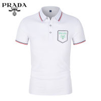 【Ready Stock】Original Pradas Mens Business Polo Shirt Classic Black and White 100% Cotton Breathable Lapel Short Sleeve T-Shirt