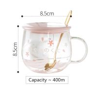 Japan Style Glass Mug Cute Pink Kawaii Drinkware Milk Coffee Water Cup Kitchen Office Delicate Spoon with Lid Cherry Blossom Mug