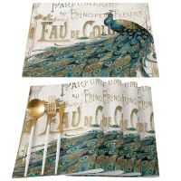 4/6pcs Set Peacock Table Mat For Dining Table Kitchen Accessories Linens Placemat Tea Coaster Pads