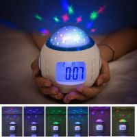 AAA Battery Powered LED Decoration Night Light Rotating MUSIC Moon Star Ceiling Projector Night Light with clock for kids