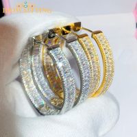 Iced Out Bling Sparking Rincess Cut Square Shaped Cubic Zirconia CZ Gold Color Plated Classic 45Mm Big Circle Hoop Earring