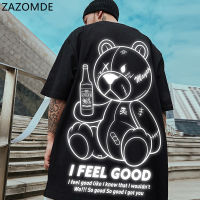 ZAZOMDE Summer Short Sleeve Cartoons Tee Oversized T Shirt Men Hip Hop T- Shirts Bear Printed Couple Clothes Streetwear Tops