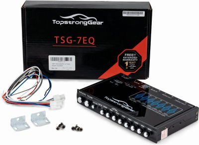 TOPSTRONGGEAR TSG7EQ 7-Band Car Audio Graphic Equalizer with Front 3.5mm Aux Input, High Voltage RCA Outputs and High Level Speaker Inputs