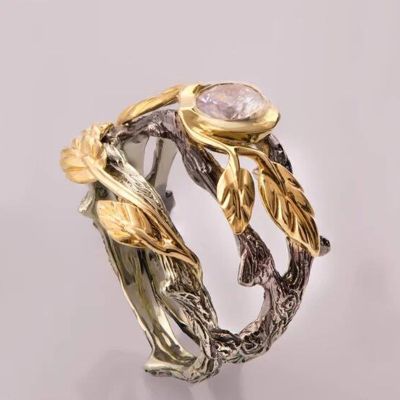 [MM75] Milangirl Retro โบราณแหวนใบแหวนผู้หญิง Vintage เครื่องประดับอินเดียสาขา Vines แหวนหิน Beach S