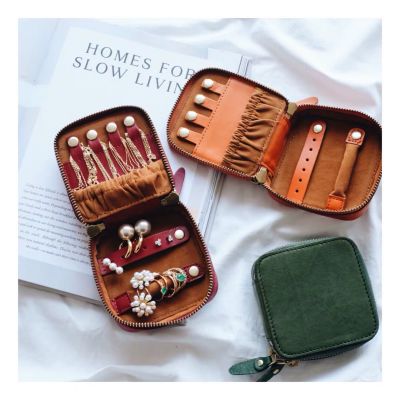 Customized Korean Style Italian Leather Lady Travel Jewelry Case Earrings Ring Case Multi-function Jewelry Storage Box