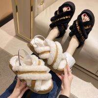 Fluffy Women Plush Fur House Slippers Sandals Fashion Non-Slip Indoor Boots Female for Home Use Luxury Thick Flats Outdoor Shoes