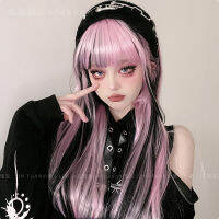 ตราบใดที่สีดำผสมกับวิกผมสังเคราะห์สีชมพูคอสเพลย์ Lolita Harajuku วิกผมหน้าม้าธรรมชาติหยักฮาโลวีนสีแดงทุกวัน Wigs ~