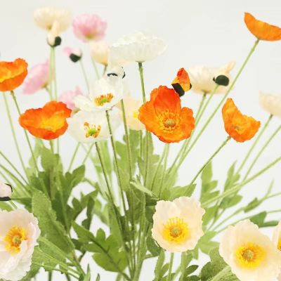 【cw】 Flocking poppy simulation flower 3 one bud bride wedding decoration home living room dining room indoor and outdoor decoration