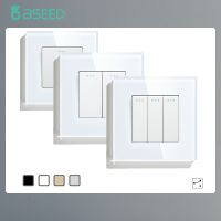 BSEED Mechanical Light Switch Wall Power Switch On Off Switch Button Lamp Switch 1/2/3Gang 2Way With Glass Frame Home Switch