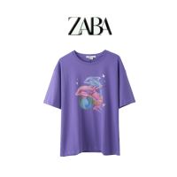 Zara 2022 เสื้อยืดลําลอง แขนสั้น พิมพ์ลาย ทรงหลวม แฟชั่นฤดูร้อน สําหรับสตรี WV28S4MN2001