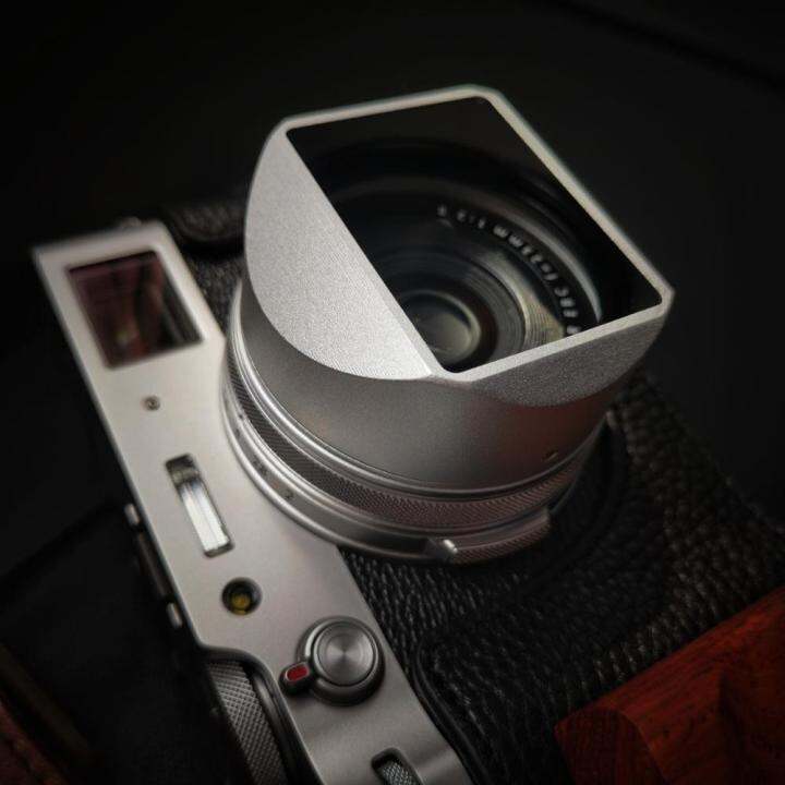 Haoge Square Metal Lens Hood For Fujifilm X100VI Fuji X100V X100f X100t X100s X100 X70 Camera Silver With 49mm Uv Filter Adapter Ring