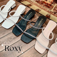 รองเท้าแฟชั่น[ Roxy ] รองเท้าสายเพชร ส้นสูง 1.5 นิ้ว สวยหรูใส่สบายไม่เมื่อยเท้า   เท้าอวบ เท้ากว้างบวกเพิ่ม