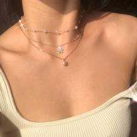 【JH】 European and multi-layer pearl full diamond butterfly necklace female net red ins simple niche clavicle chain new temperament