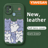 YIWESAN เคสสำหรับ Infinix Hot 10S Hot 10S NFC Hot 10T X682B X682C การ์ตูนน่ารักแมวดีไซน์ใหม่เคสใส่โทรศัพท์หนังซิลิโคนนิ่มเคสมือถือกันกระแทกป้องกันการตกพร้อมเคสป้องกันกล้องเลนส์คลุมทั้งหมด