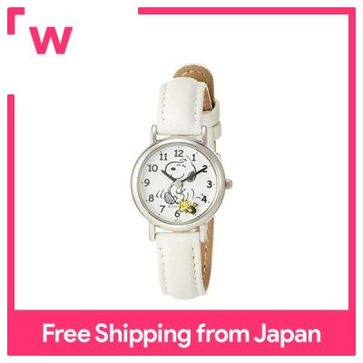 [Citizen Q &amp; Q] นาฬิกาอะนาล็อกSnoopyเข็มขัดหนังกันน้ำมือสองดิสก์P003-314ผู้หญิงสีขาว
