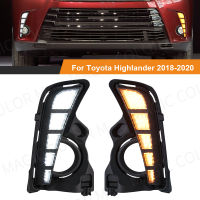 LED Daytime Running Light สำหรับ Toyota Highlander 2017 2018 2019 DRL กันชนหน้า Daylights ไฟเลี้ยวหมอกโคมไฟสีขาวสีเหลือง12V