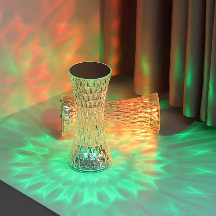 โคมไฟโต๊ะคริสตัล-led-3-16สีแบบสัมผัสเอวเล็กๆโรแมนติกมีเพชรไฟ-usb-ไฟกลางคืนนำกลับมาใช้ใหม่ได้สำหรับห้องนอน
