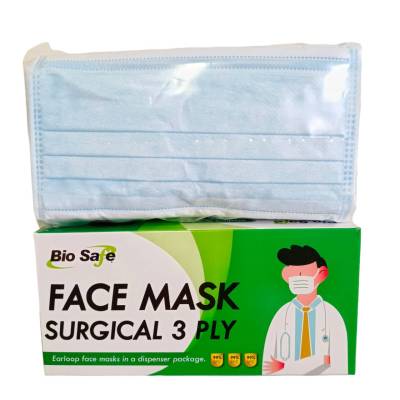 ขายถูก ราคาชนโรงงาน พร้อมส่ง หน้ากากอนามัย Facial Mask สำหรับผู้ใหญ่ สีฟ้า ตราไบโอเซฟ Bio Safe หนา 3 ชั้น เกรดการแพทย์ จำนวน 1 กล่อง 50 แผ่น