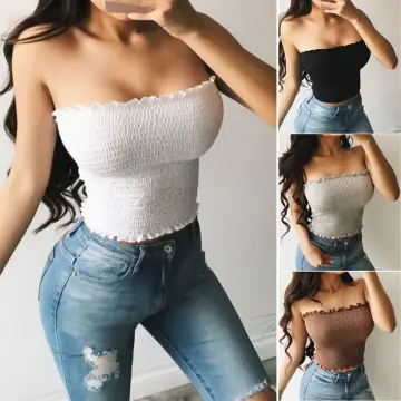 Women Off Shoulder Elastic Tube Tops Bra Blouse Strapless Bandeau