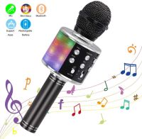 Kinglucky Wireless 4 in 1 Bluetooth Karaoke Microphone portable Speaker Handheld Home KTV Player with LED light Function