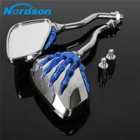 Nordson Motorcycle Blue Skull Side Mirrors For Yamaha Honda V Star 250 650 950 1100 1300 Virago VMax Suzuki Kawasaki Custom