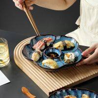 Japanese-style Glazed Kiln Changed Personality Dumpling Plate Shell Separated Dip Ins Wind Dinner dish Sushi Creative Plates