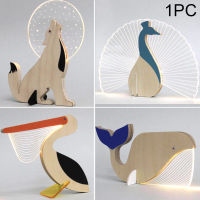 สัตว์ LED Night Light ไม้อะคริลิคตาราง USB โคมไฟตกแต่ง Pelican Wolf รูปปั้น Nautical ไม้ปลาวาฬ StatueToucan นกยูง Statue