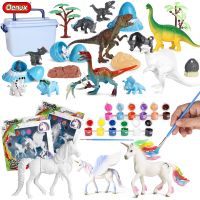 Oenux DIY Drawing Watercolor Graffiti Coloring 3D Painting Action Figures Unicorn Jurassic Dinosaur Animal Model Kids Toy Gift